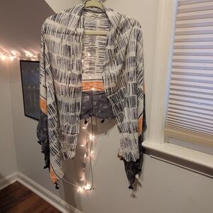 LOFT Scarf Shawl Wrap Grey Salmon Tassels